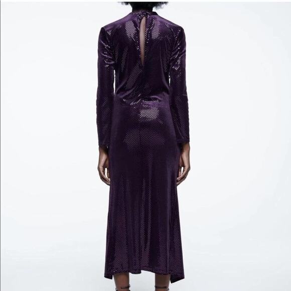 ZARA Purple SEQUIN MIDI DRESS Size Extra Small XS - Picture 14 of 15